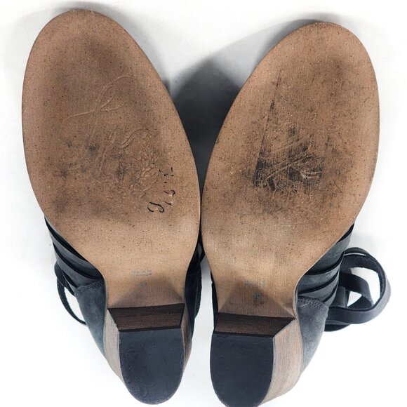 FREE PEOPLE Hybrid Nubuck Leather Strappy Ankle Bootie Navy Zip - Picture 8 of 9